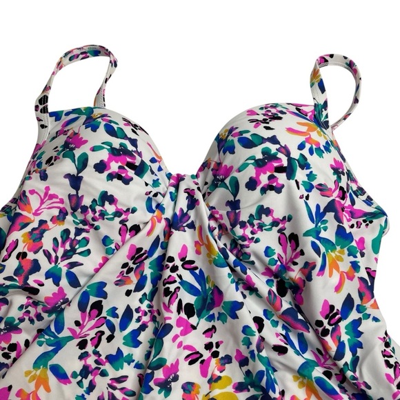 Island Escape Underwire Tankini Top Swimsuit White Floral Size 6 New - Picture 3 of 7